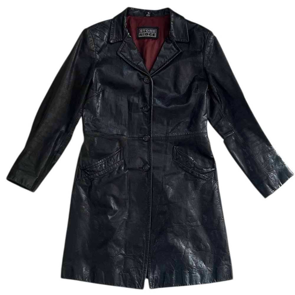 Vintage Stone Ridge Leather Jacket Long Black Women’s Size Small